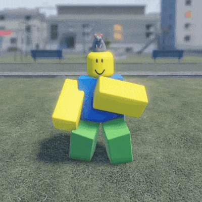 a roblox character with a mouse on his head