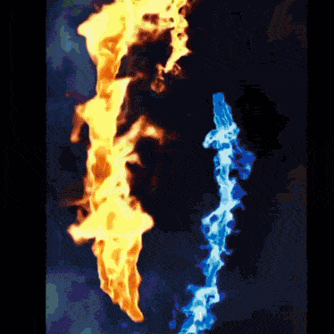 a painting of fire and water against a dark background