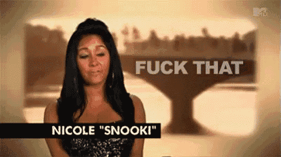 a woman in a black dress says fuck that in front of a bridge