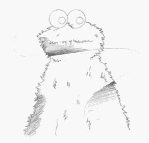 a pencil drawing of cookie monster holding a cookie