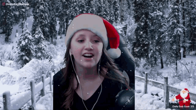 a girl wearing a santa hat with a daily sub goal of 2/5