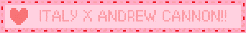 a pink banner with the words italy x andrew cannon on it