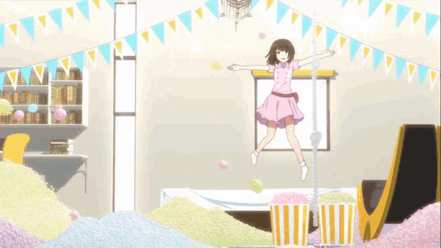 a girl with brown hair is laying on a bed with her arms outstretched