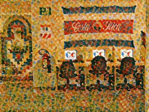 a colorful painting of a building with the word costa on the front