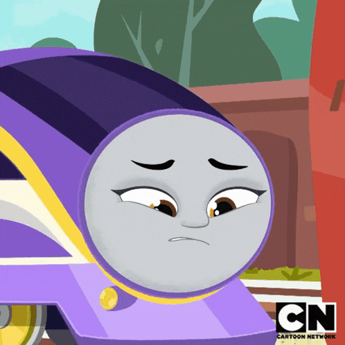 a cartoon of a purple train with cn cartoon network written on the bottom