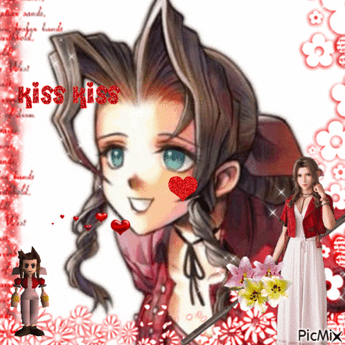 a picture of a girl with a red heart on her cheek says kiss kiss