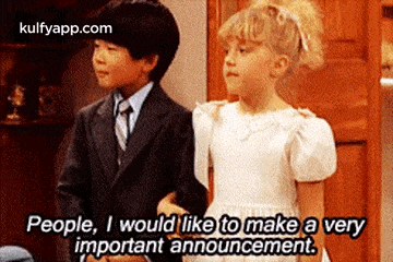 a boy and a girl are standing next to each other and the girl says people i would like to make a