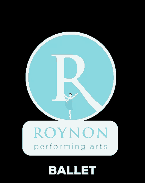 a logo for roynon performing arts ballet with a ballerina