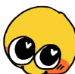 a close up of a yellow smiley face with big eyes and a red nose .