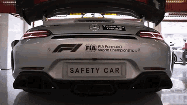 the back of a mercedes with a safety car sign