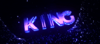 the word king is glowing in purple and blue
