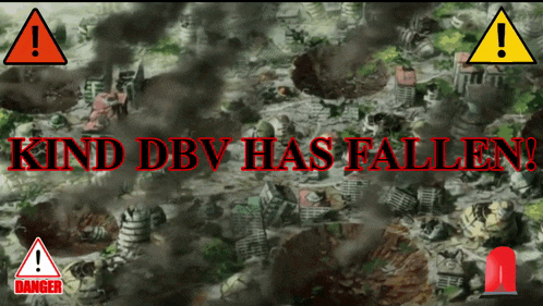 a map of a destroyed city with the words kind dbv has fallen below it