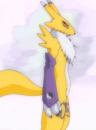 a cartoon drawing of a yellow fox and a purple fox fighting