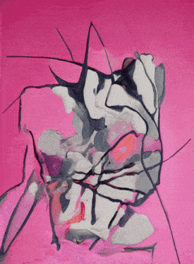 a pink background with a painting of a butterfly on it