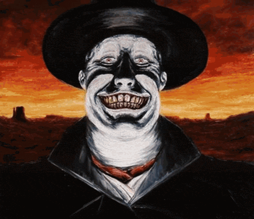 a painting of a man wearing a cowboy hat and a tie