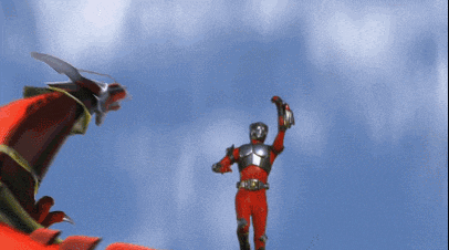 a man in a red superhero costume is flying in the air