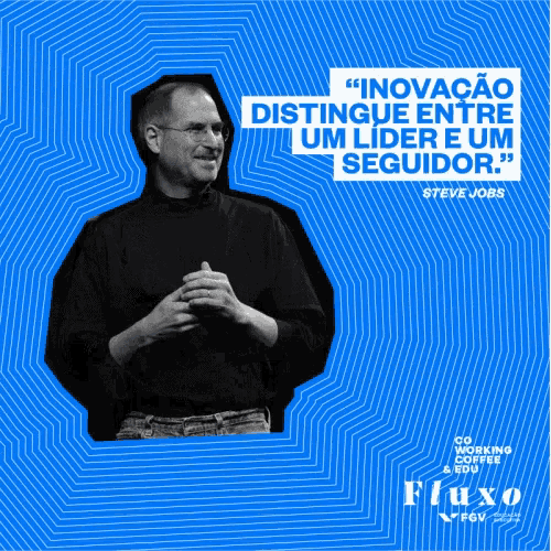a blue poster with a picture of steve jobs and a quote from him