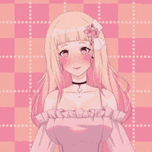 a pixel art drawing of a girl with long blonde hair