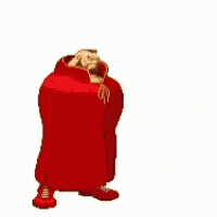 a pixel art illustration of a muscular man wearing a red cape .