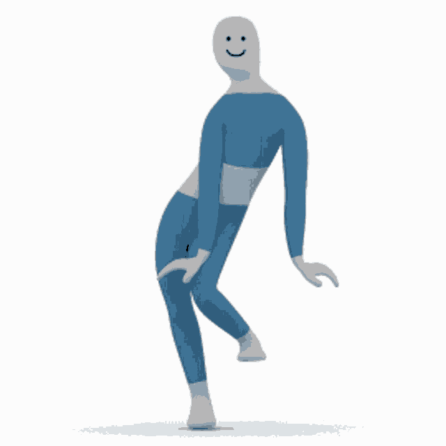a blue and white cartoon character with a smiley face