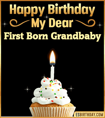 a birthday card for a first born grandbaby with a cupcake with a lit candle