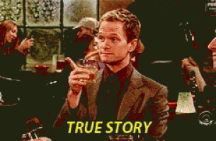 a man in a suit and tie is holding a glass of whiskey and says " true story "
