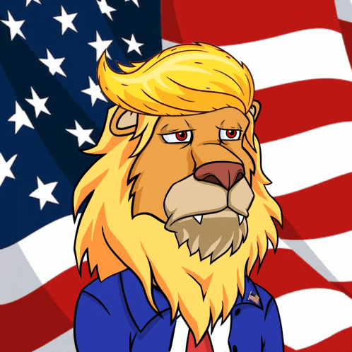 a cartoon of a lion with donald trump 's hair