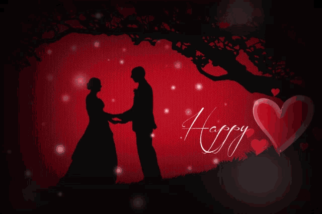 a valentine 's day card with a silhouette of a man and a woman holding hands