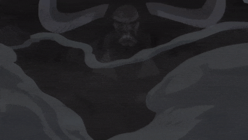 a silhouette of a man with horns is surrounded by white smoke