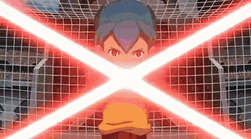 a cartoon character with a red light coming out of his face