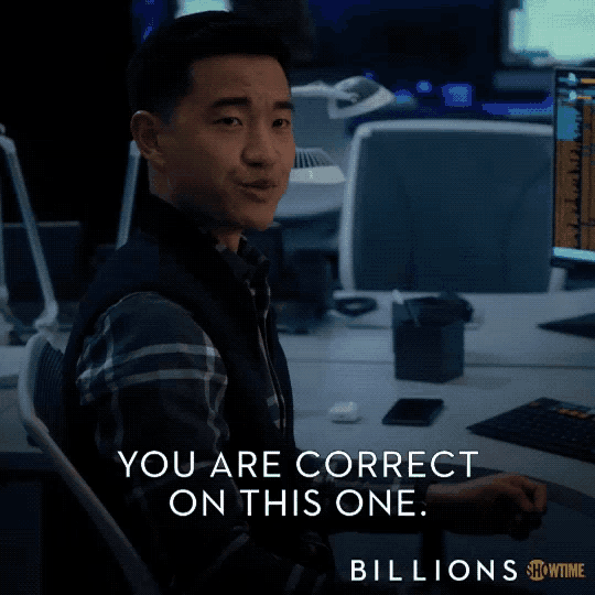 a man sits in front of a computer with the words " you are correct on this one " below him