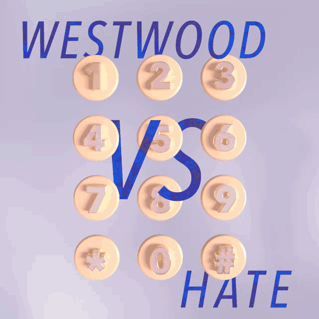 a poster for westwood to report hate with numbers on it