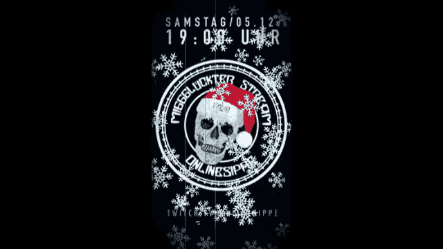a poster with a skull wearing a santa hat and the time 19:00 uhr