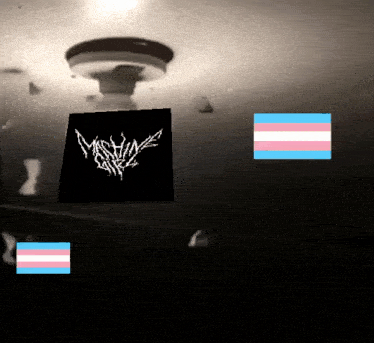 a black square with a white logo on it is surrounded by transgender flags