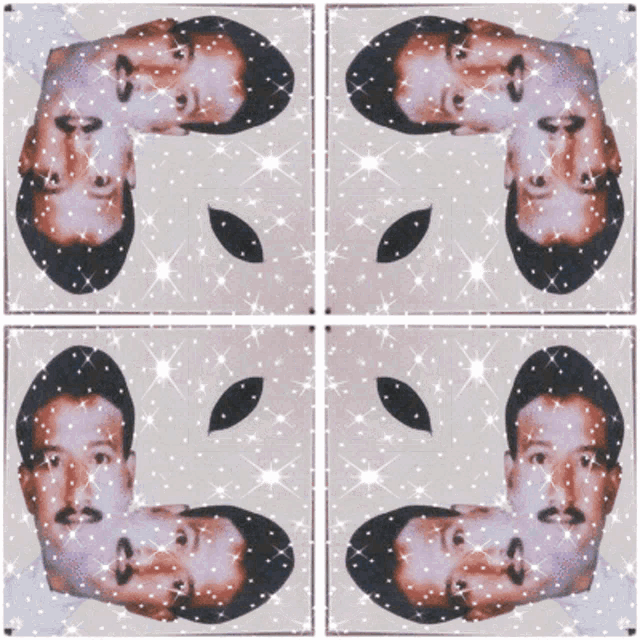 a picture of a man 's face is surrounded by sparkles and stars