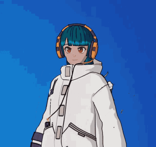 a cartoon character wearing headphones and a jacket