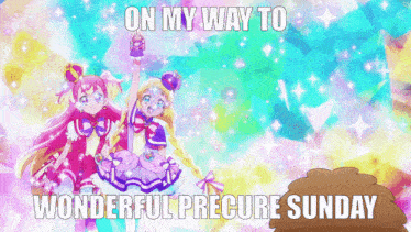 on my way to wonderful precure sunday with a picture of two girls