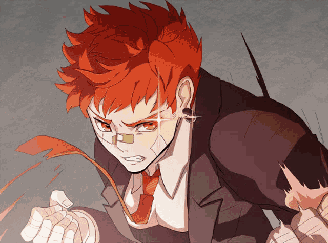 a man with red hair is wearing glasses and a suit