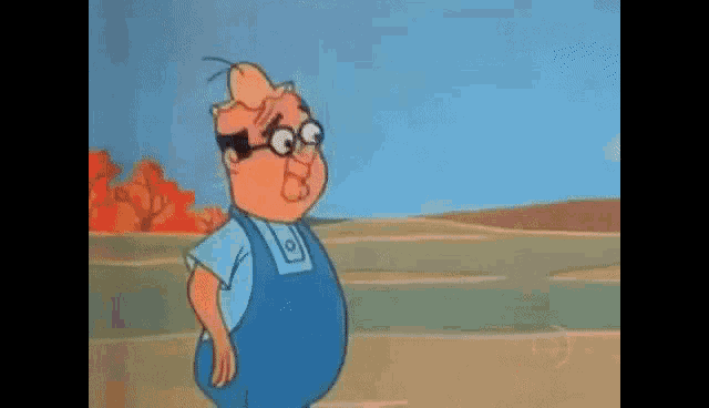 a cartoon character standing in front of a refrigerator
