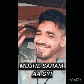a man with a beard is smiling with the words mujhe aram aa gyi written above him