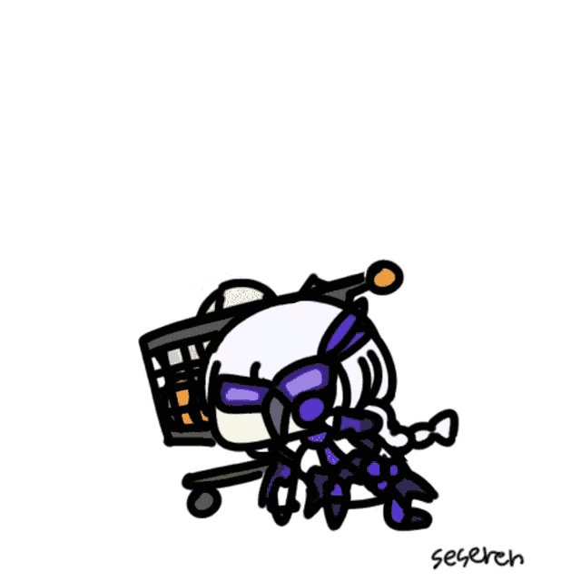 a cartoon drawing of a shopping cart filled with groceries with the name seerren written below it