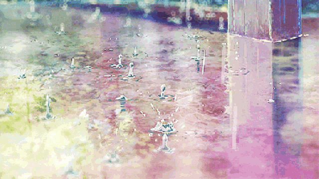 a painting of rain drops falling on a puddle