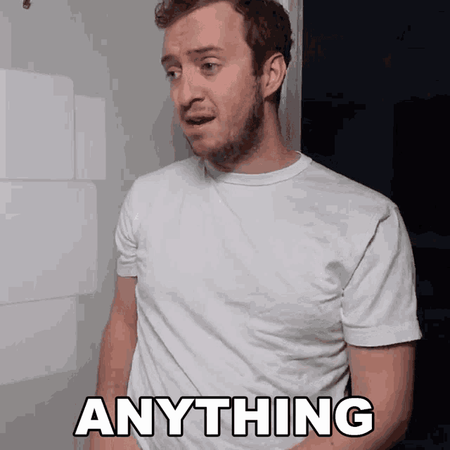 a man wearing a white shirt says anything