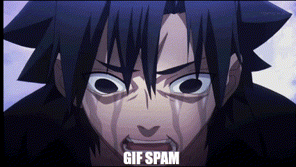 a close up of a person 's face with the words " gif spam " below it