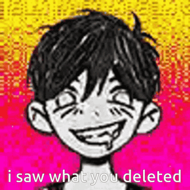 a cartoon character with a smiley face and the words i saw what you deleted below him