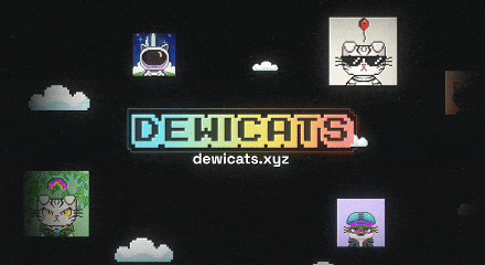 a rainbow colored sign that says " dewicats " on it