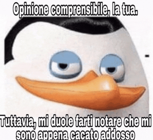 a penguin from madagascar is making a funny face with a caption .