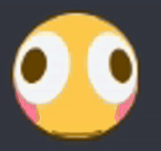 a yellow smiley face with big white eyes and a pink cheek is on a black background .
