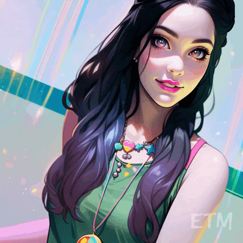 a painting of a girl with the name etm on the bottom right