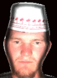a man with a beard wearing a white hat